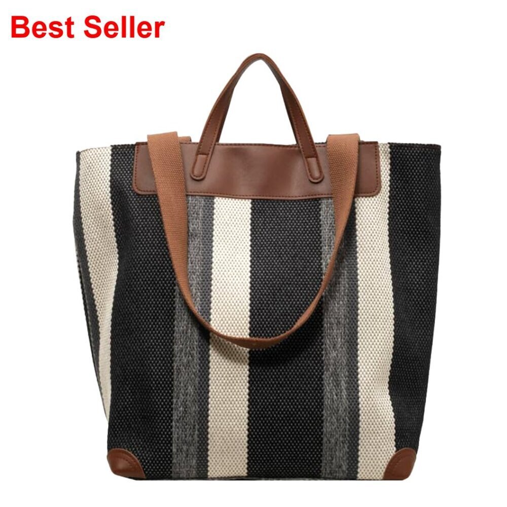Large Canvas Work Tote Bag with Laptop Compartment, Spacious Storage